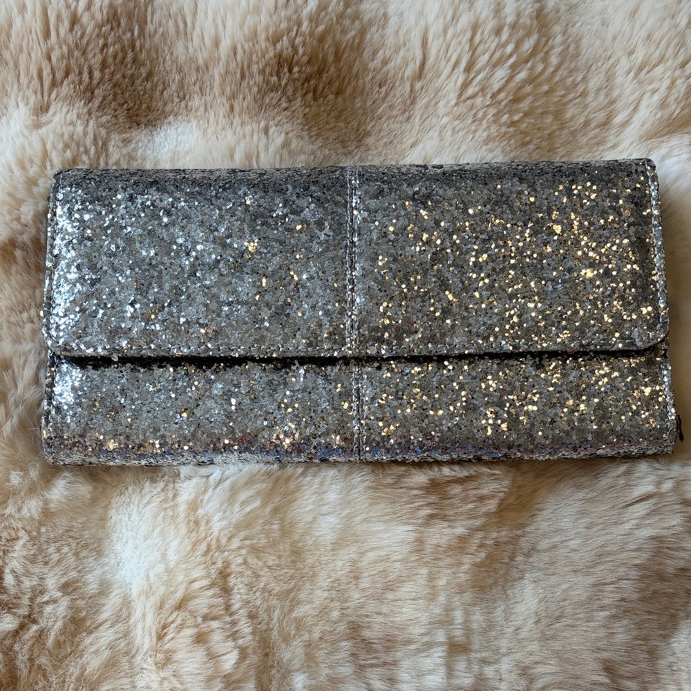Jewell Silver Glitter Fold-Over Clutch Wallet - Women
